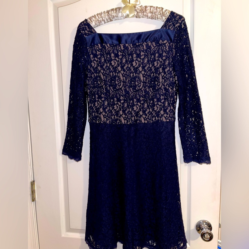 Adrianna Papell Navy Lace Fit & Flare Dress. Sz 12 worn once Excellent condition